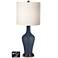 White Drum Jug Table Lamp - 2 Outlets and 2 USBs in Naval