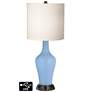 White Drum Jug Table Lamp - 2 Outlets and 2 USBs in Placid Blue