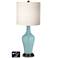 White Drum Jug Table Lamp - 2 Outlets and 2 USBs in Raindrop