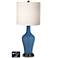 White Drum Jug Table Lamp - 2 Outlets and 2 USBs in Regatta Blue