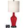 White Drum Jug Table Lamp - 2 Outlets and 2 USBs in Ribbon Red