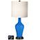 White Drum Jug Table Lamp - 2 Outlets and 2 USBs in Royal Blue