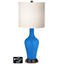 White Drum Jug Table Lamp - 2 Outlets and 2 USBs in Royal Blue