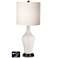 White Drum Jug Table Lamp - 2 Outlets and 2 USBs in Smart White