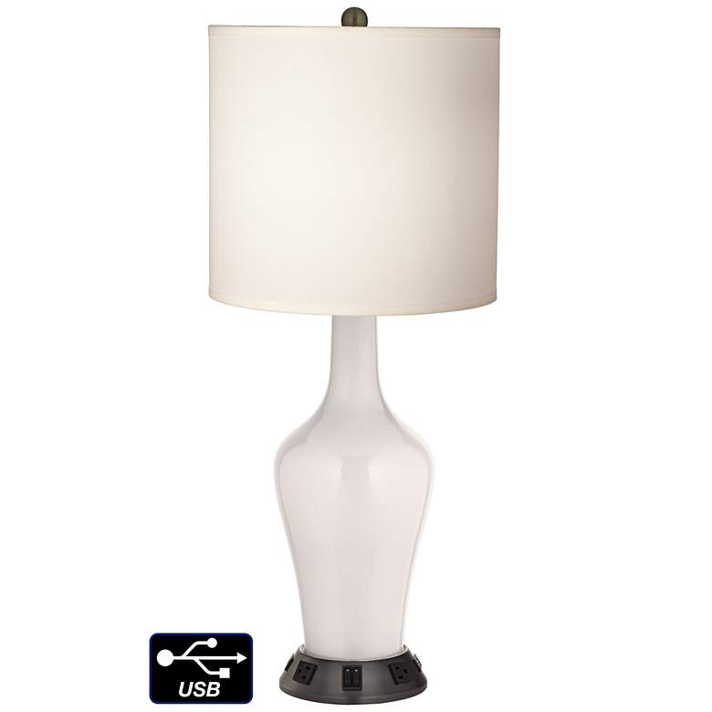 Image 1 White Drum Jug Table Lamp - 2 Outlets and 2 USBs in Smart White