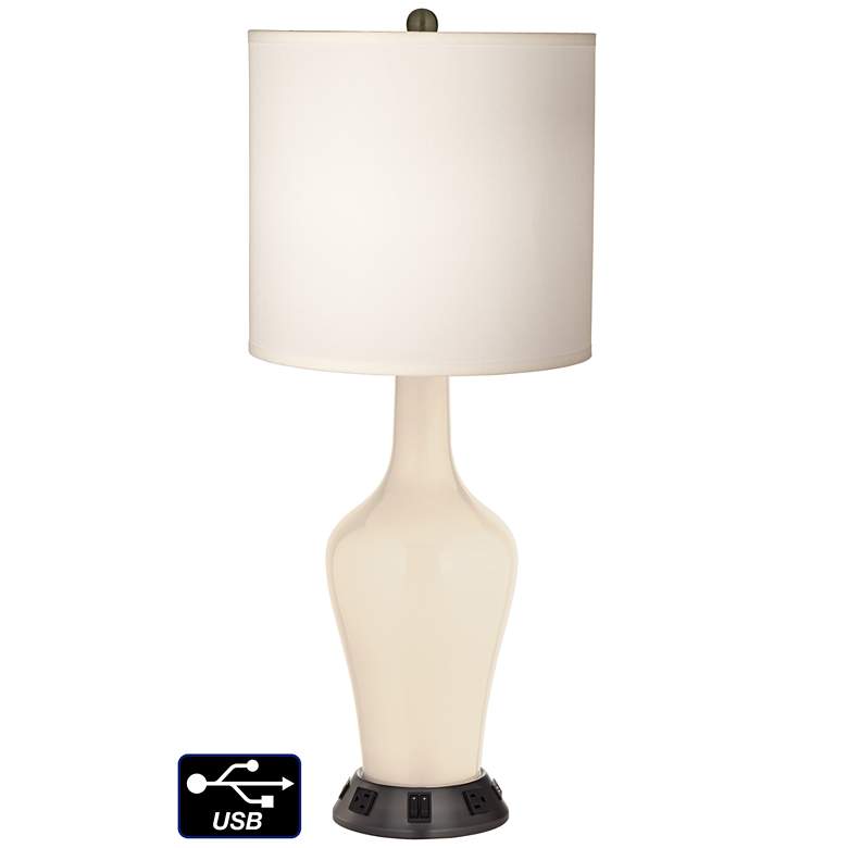 Image 1 White Drum Jug Table Lamp - 2 Outlets and 2 USBs in Steamed Milk
