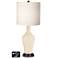 White Drum Jug Table Lamp - 2 Outlets and 2 USBs in Steamed Milk