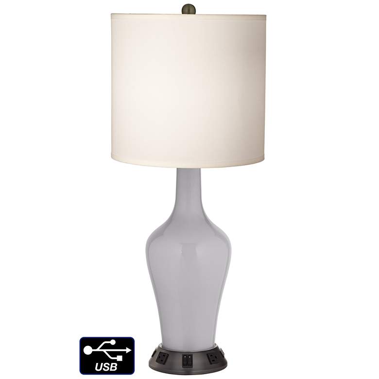 Image 1 White Drum Jug Table Lamp - 2 Outlets and 2 USBs in Swanky Gray