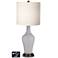 White Drum Jug Table Lamp - 2 Outlets and 2 USBs in Swanky Gray