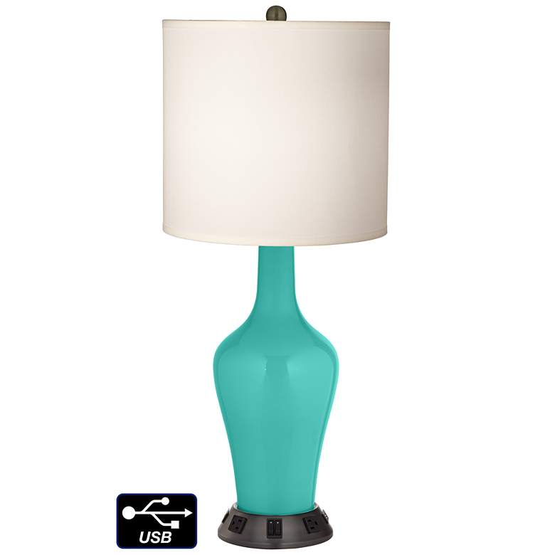Image 1 White Drum Jug Table Lamp - 2 Outlets and 2 USBs in Synergy