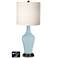White Drum Jug Table Lamp - 2 Outlets and 2 USBs in Vast Sky