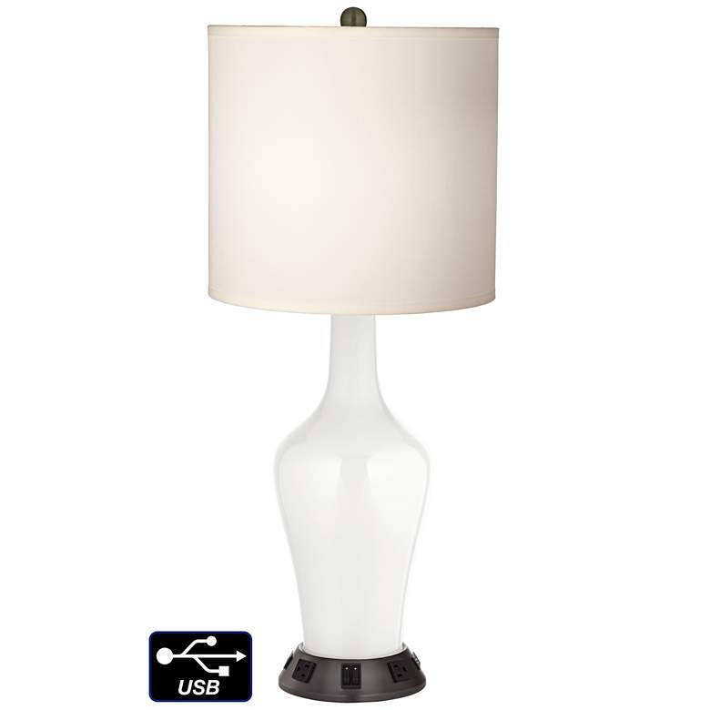 Image 1 White Drum Jug Table Lamp - 2 Outlets and 2 USBs in Winter White
