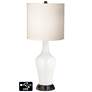 White Drum Jug Table Lamp - 2 Outlets and 2 USBs in Winter White