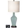 White Drum Jug Table Lamp - 2 Outlets and USB in Aqua-Sphere