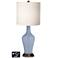 White Drum Jug Table Lamp - 2 Outlets and USB in Blue Sky