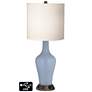 White Drum Jug Table Lamp - 2 Outlets and USB in Blue Sky