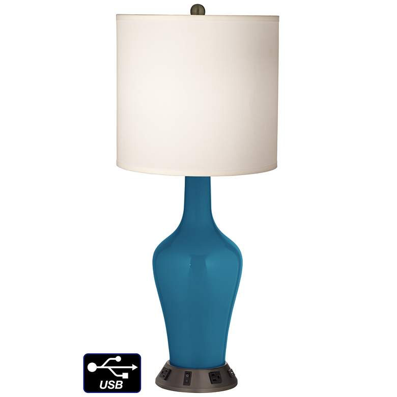Image 1 White Drum Jug Table Lamp - 2 Outlets and USB in Bosporus