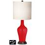 White Drum Jug Table Lamp - 2 Outlets and USB in Bright Red