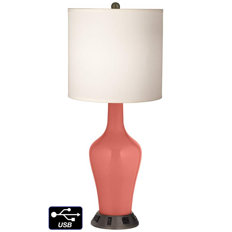 Image 1 White Drum Jug Table Lamp - 2 Outlets and USB in Coral Reef