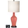 White Drum Jug Table Lamp - 2 Outlets and USB in Coral Reef