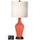 White Drum Jug Table Lamp - 2 Outlets and USB in Daring Orange