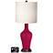 White Drum Jug Table Lamp - 2 Outlets and USB in French Burgundy