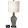 White Drum Jug Table Lamp - 2 Outlets and USB in Gauntlet Gray