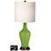 White Drum Jug Table Lamp - 2 Outlets and USB in Gecko