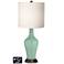 White Drum Jug Table Lamp - 2 Outlets and USB in Grayed Jade