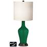 White Drum Jug Table Lamp - 2 Outlets and USB in Greens