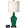 White Drum Jug Table Lamp - 2 Outlets and USB in Greens