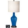 White Drum Jug Table Lamp - 2 Outlets and USB in Hyper Blue