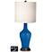 White Drum Jug Table Lamp - 2 Outlets and USB in Hyper Blue