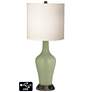 White Drum Jug Table Lamp - 2 Outlets and USB in Majolica Green