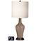 White Drum Jug Table Lamp - 2 Outlets and USB in Mocha