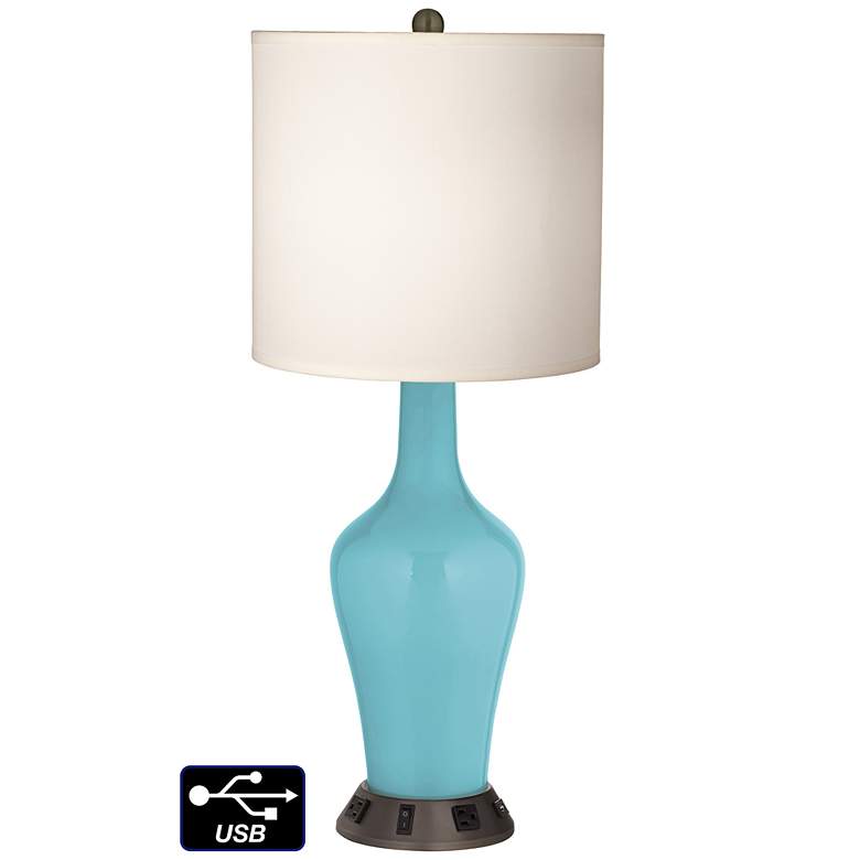 Image 1 White Drum Jug Table Lamp - 2 Outlets and USB in Nautilus