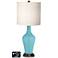 White Drum Jug Table Lamp - 2 Outlets and USB in Nautilus