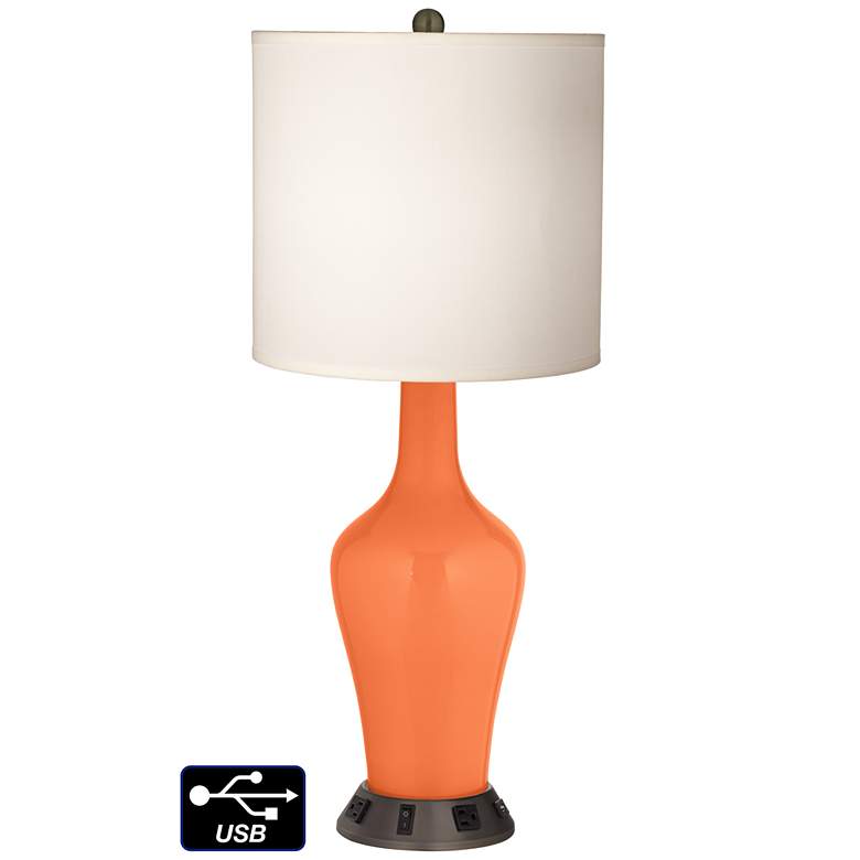 Image 1 White Drum Jug Table Lamp - 2 Outlets and USB in Nectarine