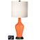 White Drum Jug Table Lamp - 2 Outlets and USB in Nectarine
