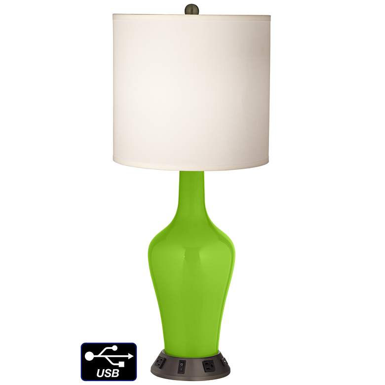 Image 1 White Drum Jug Table Lamp - 2 Outlets and USB in Neon Green