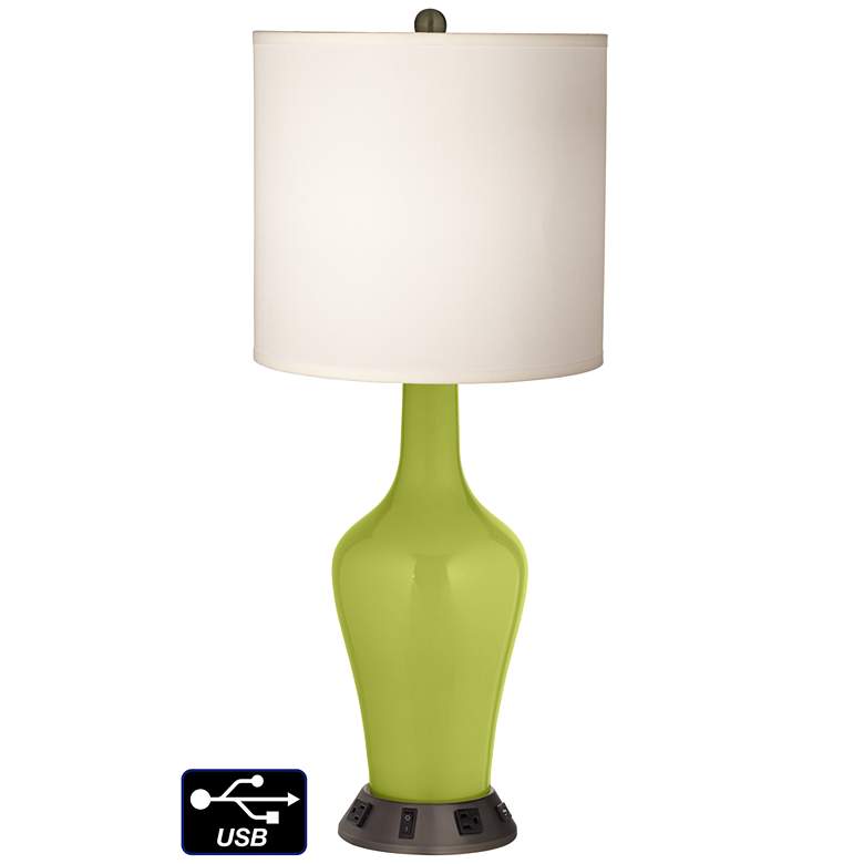 Image 1 White Drum Jug Table Lamp - 2 Outlets and USB in Parakeet