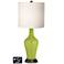 White Drum Jug Table Lamp - 2 Outlets and USB in Parakeet