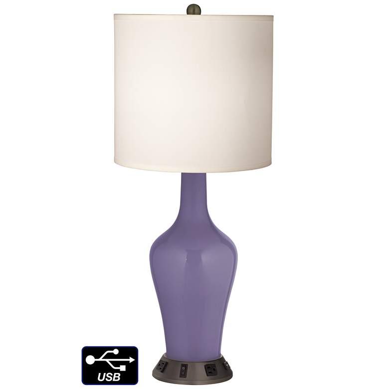 Image 1 White Drum Jug Table Lamp - 2 Outlets and USB in Purple Haze