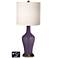 White Drum Jug Table Lamp - 2 Outlets and USB in Quixotic Plum