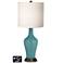 White Drum Jug Table Lamp - 2 Outlets and USB in Reflecting Pool