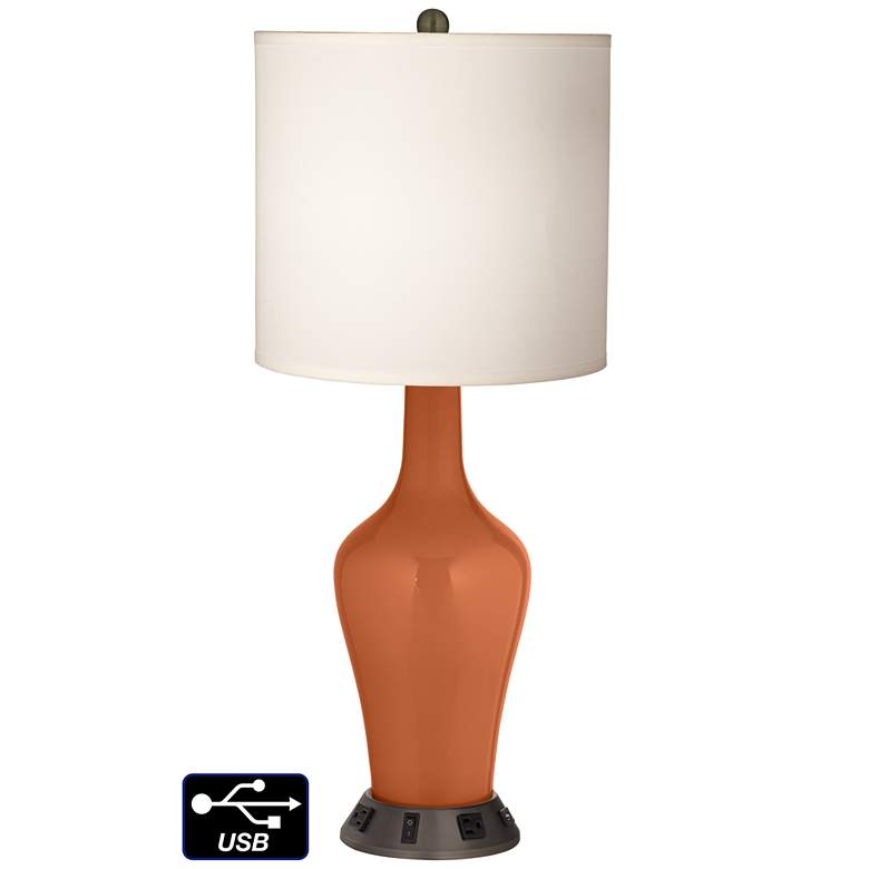 Image 1 White Drum Jug Table Lamp - 2 Outlets and USB in Robust Orange