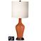 White Drum Jug Table Lamp - 2 Outlets and USB in Robust Orange