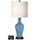 White Drum Jug Table Lamp - 2 Outlets and USB in Secure Blue