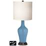 White Drum Jug Table Lamp - 2 Outlets and USB in Secure Blue