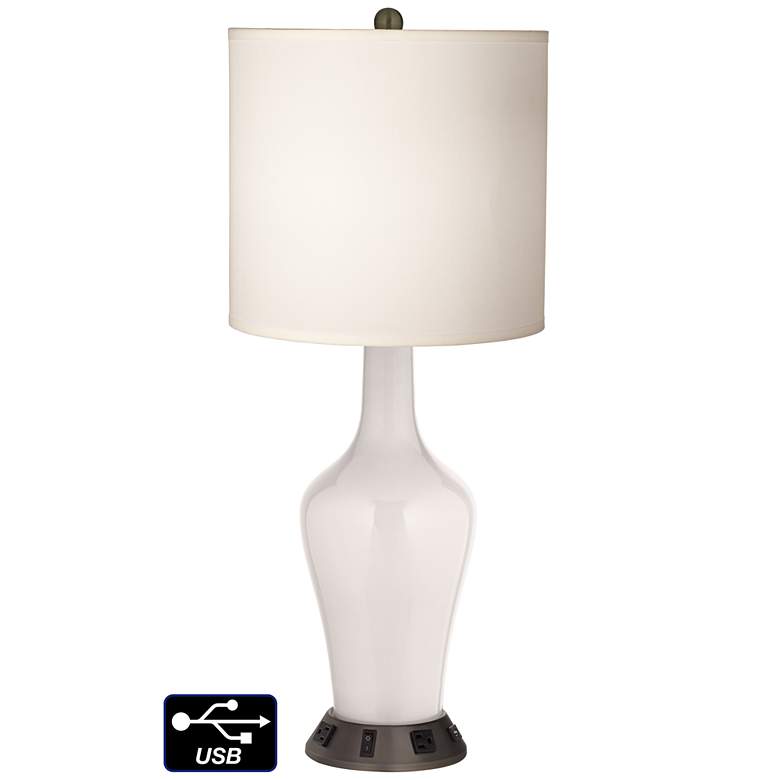 Image 1 White Drum Jug Table Lamp - 2 Outlets and USB in Smart White